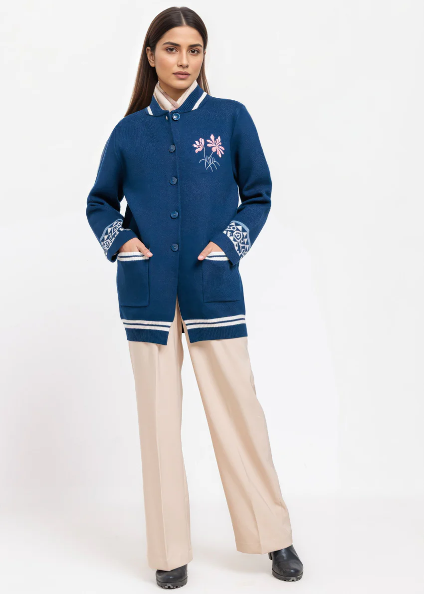 Navy-Baseball Collar Full Sleeves Cardigan Sweater (25Y-072-67) - Image 3