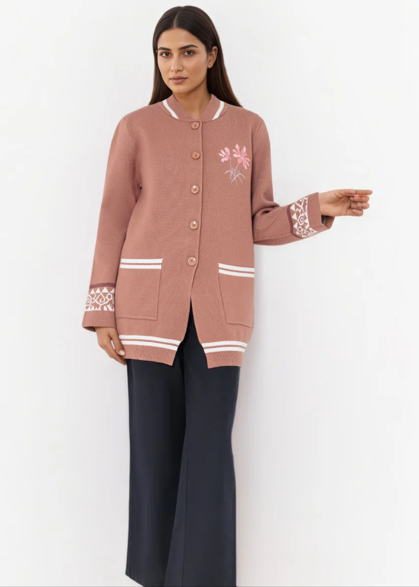 Sand-Baseball Collar Full Sleeves Cardigan Sweater (25Y-072-67) - Image 3