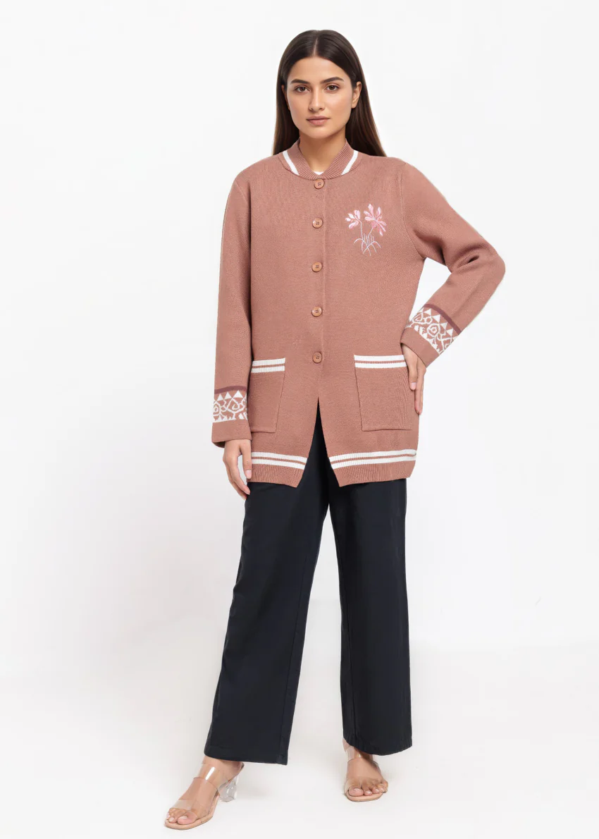 Sand-Baseball Collar Full Sleeves Cardigan Sweater (25Y-072-67) - Image 4