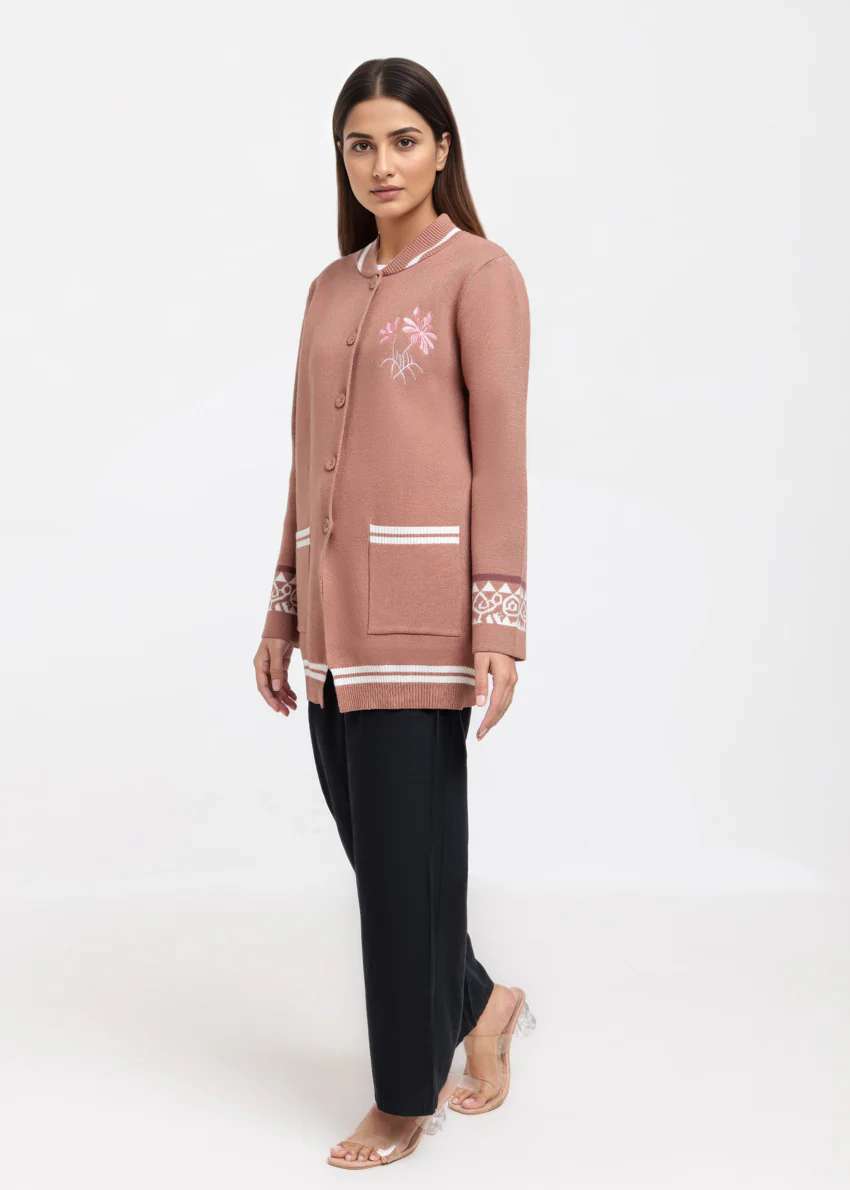Sand-Baseball Collar Full Sleeves Cardigan Sweater (25Y-072-67) - Image 5