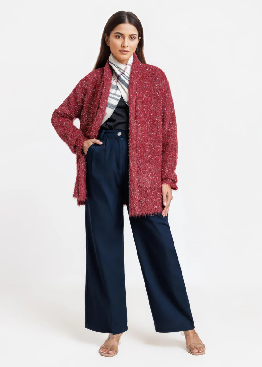 Maroon-V-Cardigan Full Sleeves Sweater (25Y-073-67) - Image 3