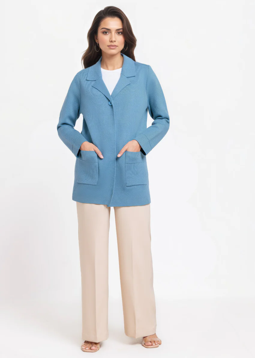 Blue-Notched Collar Full Sleeves Cardigan Sweater (25Y-074-67) - Image 3