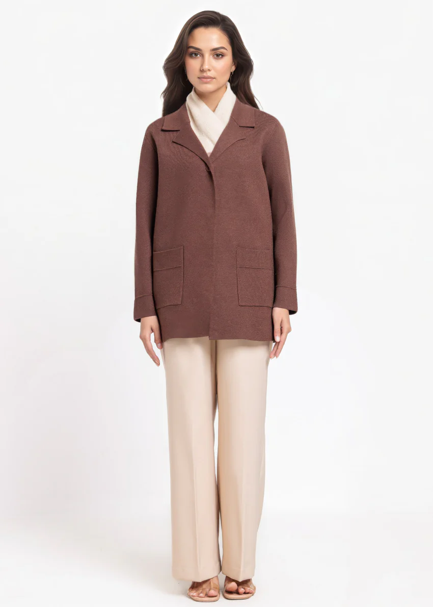 Brown-Notched Collar Full Sleeves Cardigan Sweater (25Y-074-67) - Image 4