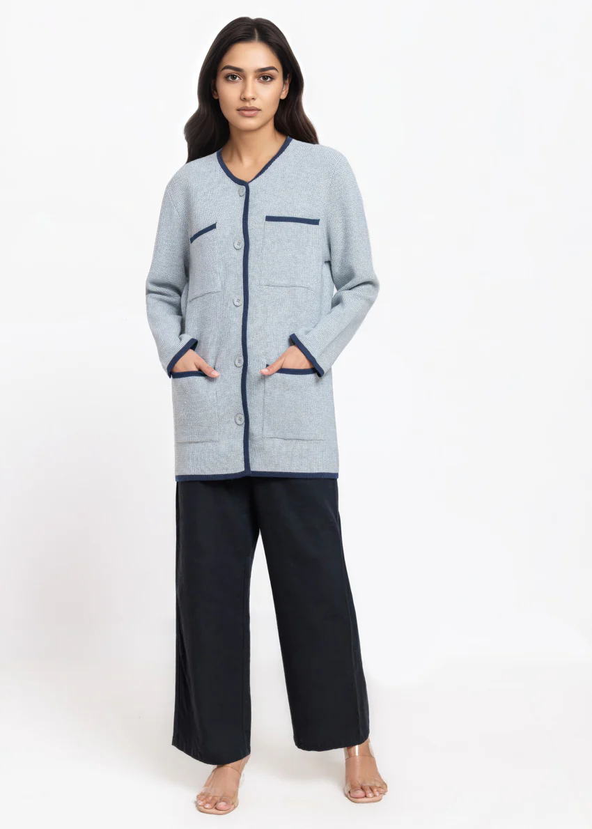 Grey-V-Cardigan Full Sleeves Sweater (25Y-075-67) - Image 3