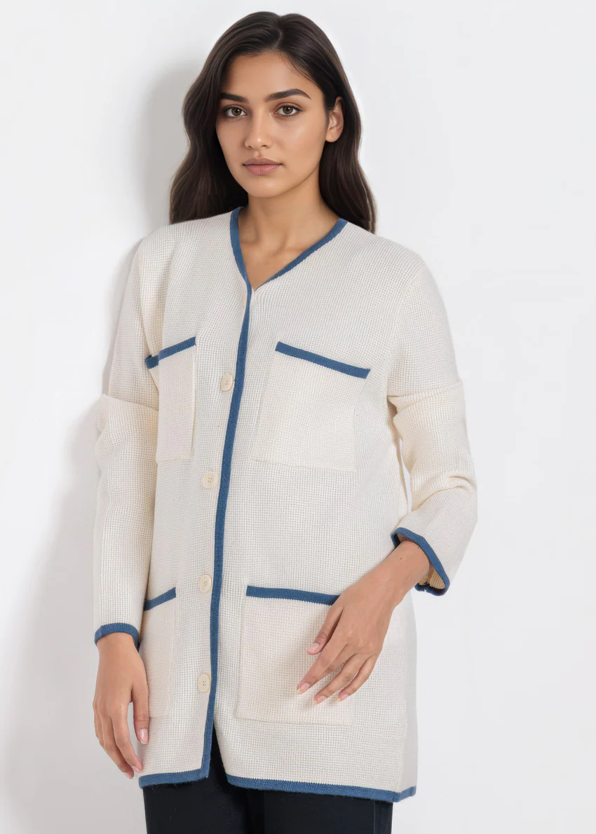 White-V-Cardigan Full Sleeves Sweater (25Y-075-67) - Image 3