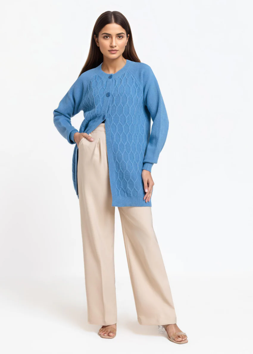 Blue-Round Neck Full Sleeves Cardigan Sweater (25Y-076-67) - Image 3