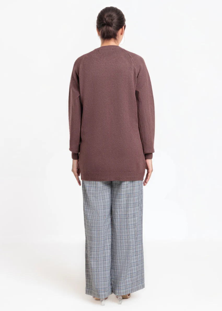 D-Brown-Round Neck Full Sleeves Cardigan Sweater (25Y-076-67) - Image 2