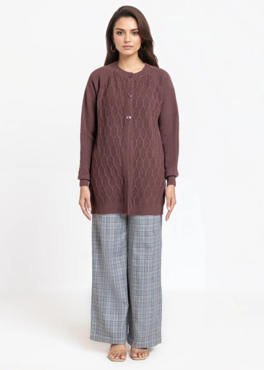 D-Brown-Round Neck Full Sleeves Cardigan Sweater (25Y-076-67) - Image 4