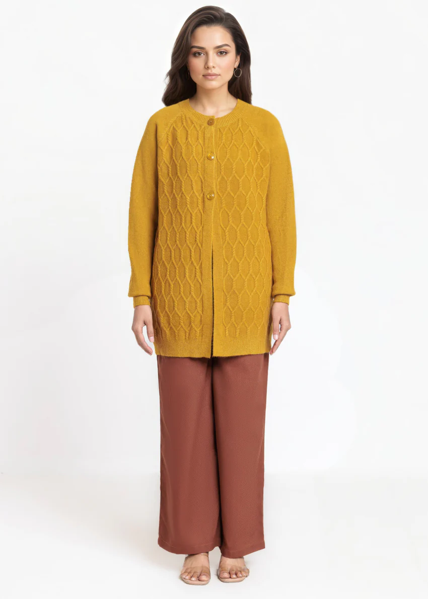 Mustard-Round Neck Full Sleeves Cardigan Sweater (25Y-076-67) - Image 4