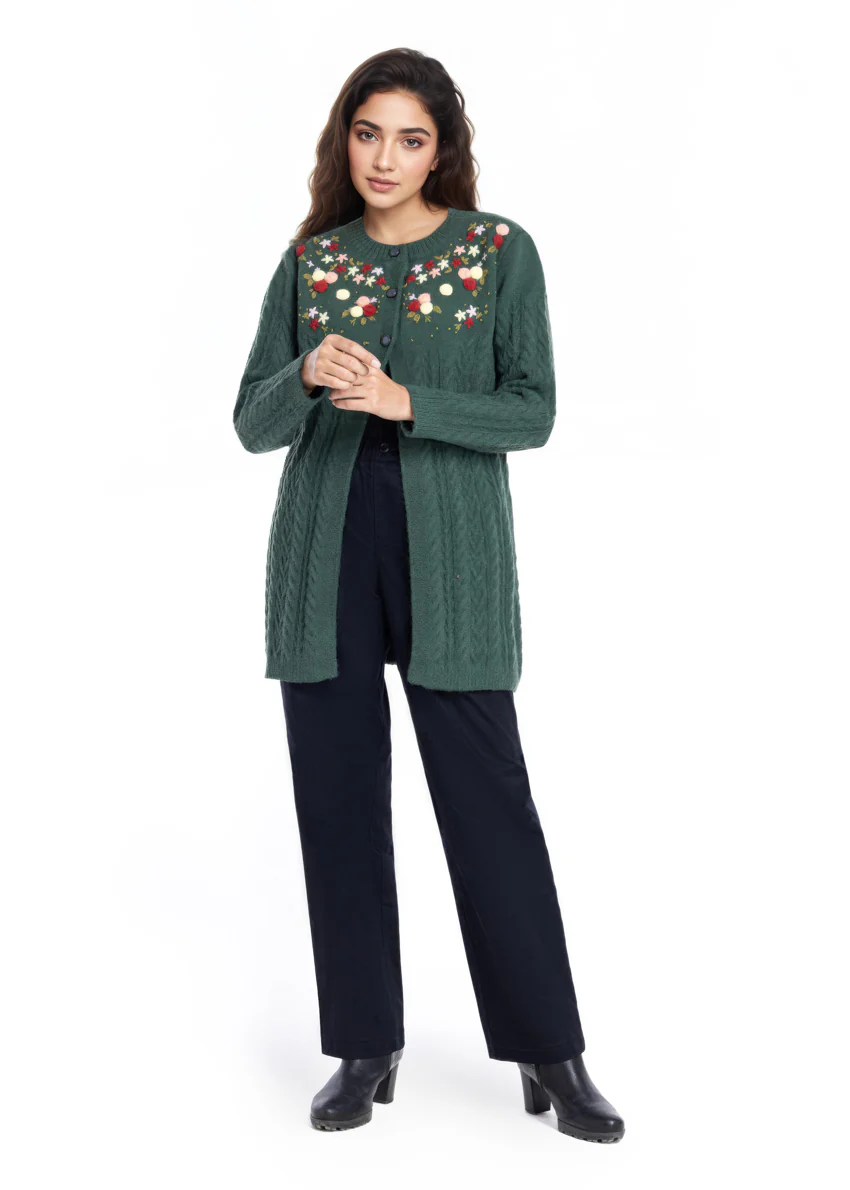 Green-Round Neck Full Sleeves Cardigan Sweater (25Y-077-67) - Image 5