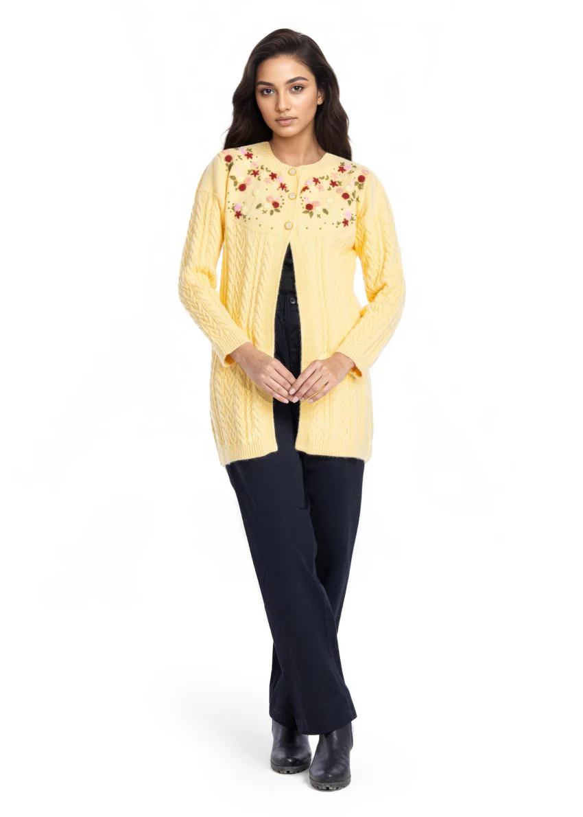 Lemon-Round Neck Full Sleeves Cardigan Sweater (25Y-077-67) - Image 3