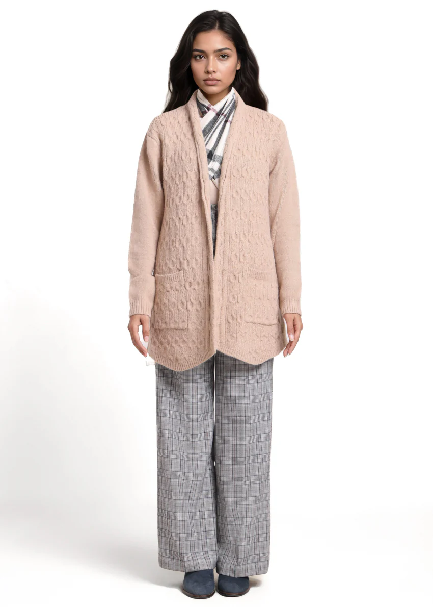 Beige-Shawl Collar Full Sleeves Cardigan Sweater (25Y-078-67) - Image 3