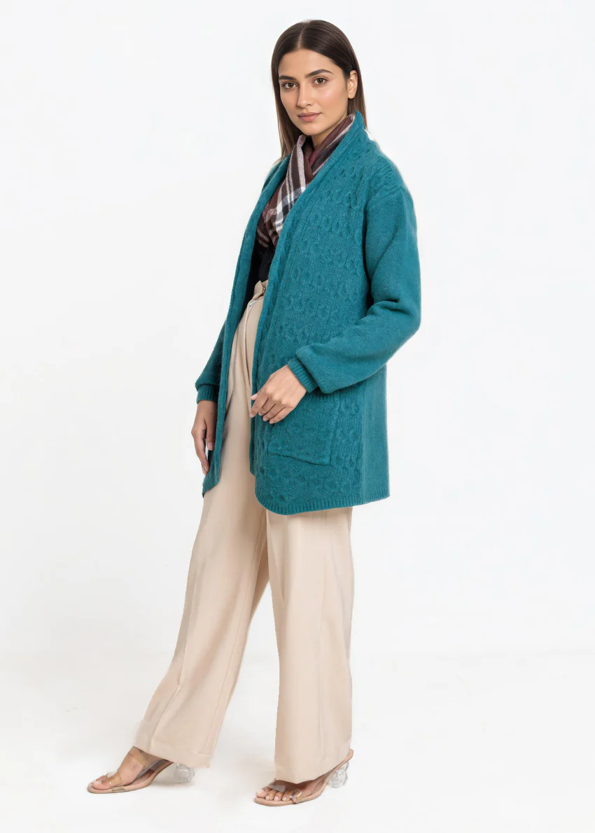 Green-Shawl Collar Full Sleeves Cardigan Sweater (25Y-078-67) - Image 3