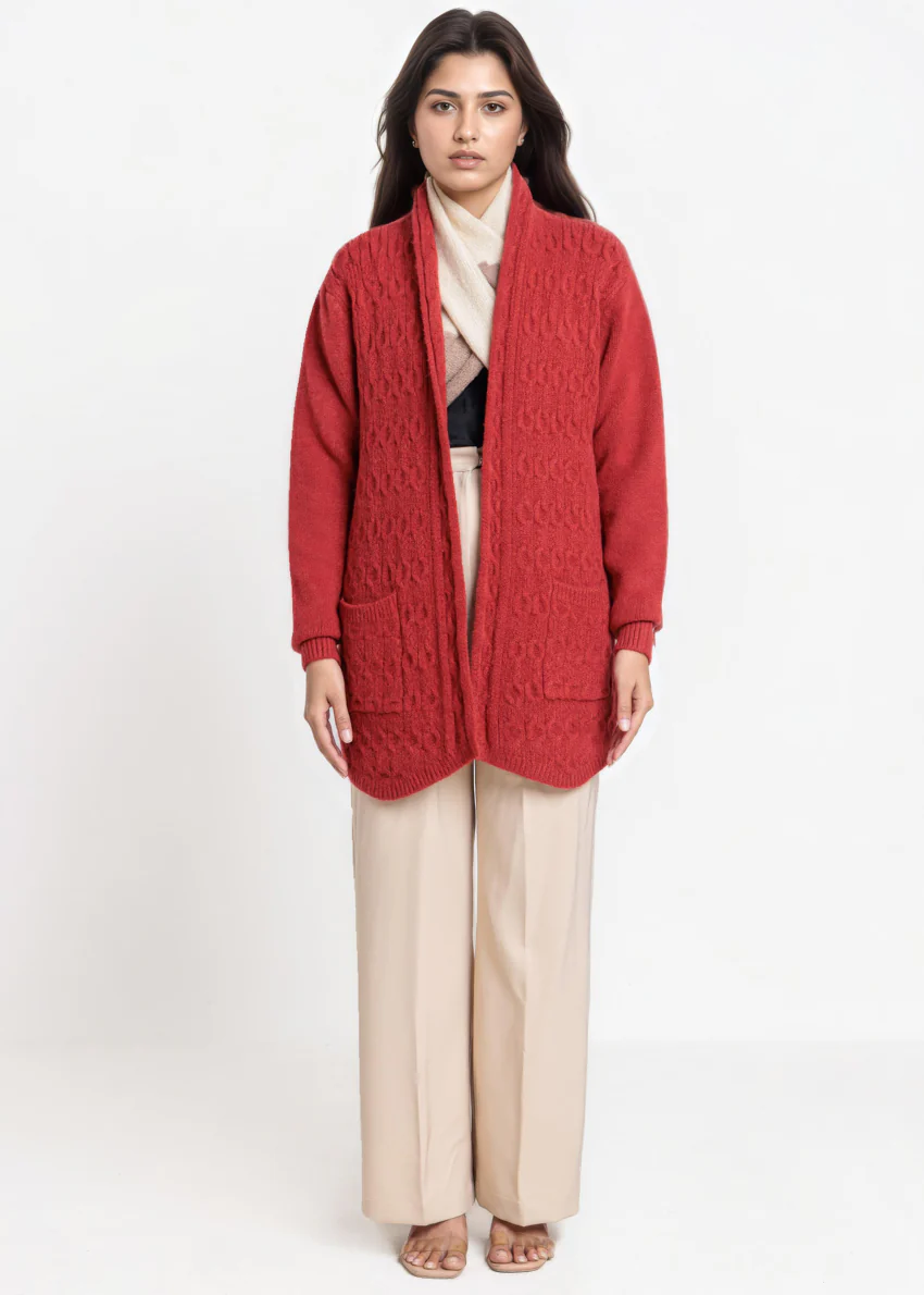 Red-Shawl Collar Full Sleeves Cardigan Sweater (25Y-078-67) - Image 3