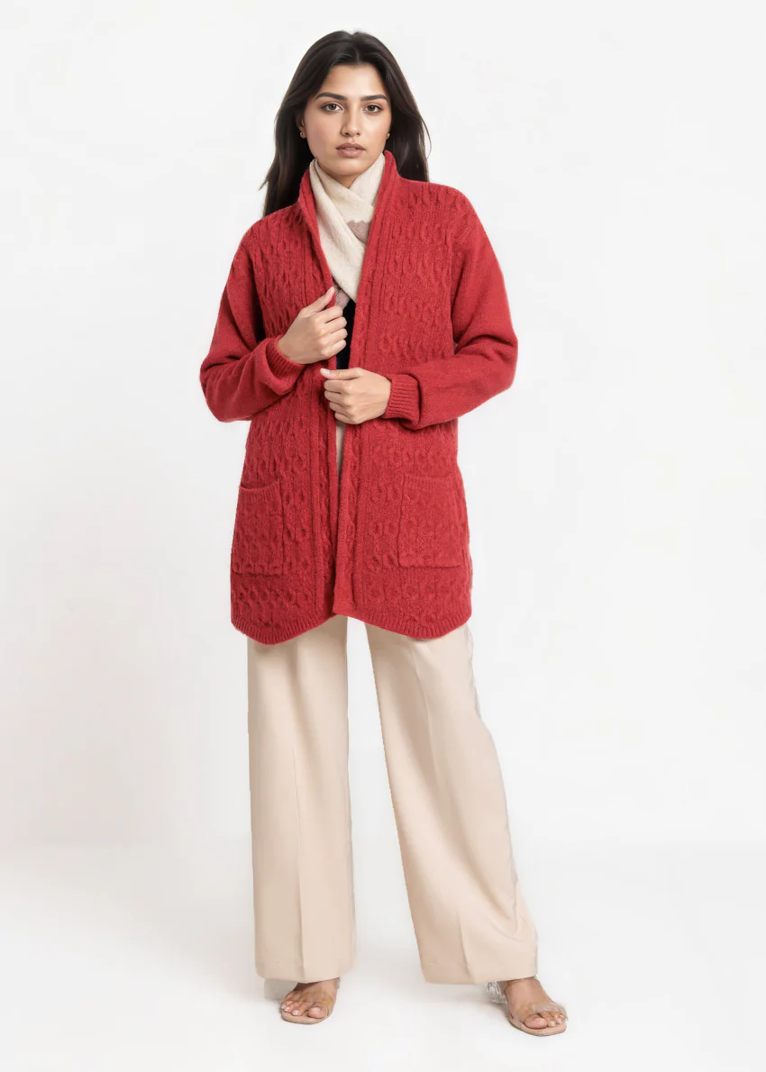 Red-Shawl Collar Full Sleeves Cardigan Sweater (25Y-078-67) - Image 5