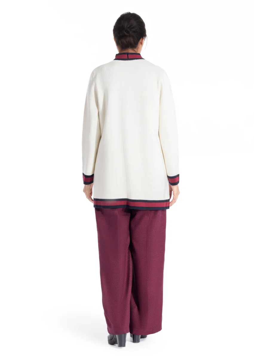 White-V Neck Cardigan Full Sleeves Sweater (25Y-079-67) - Image 2