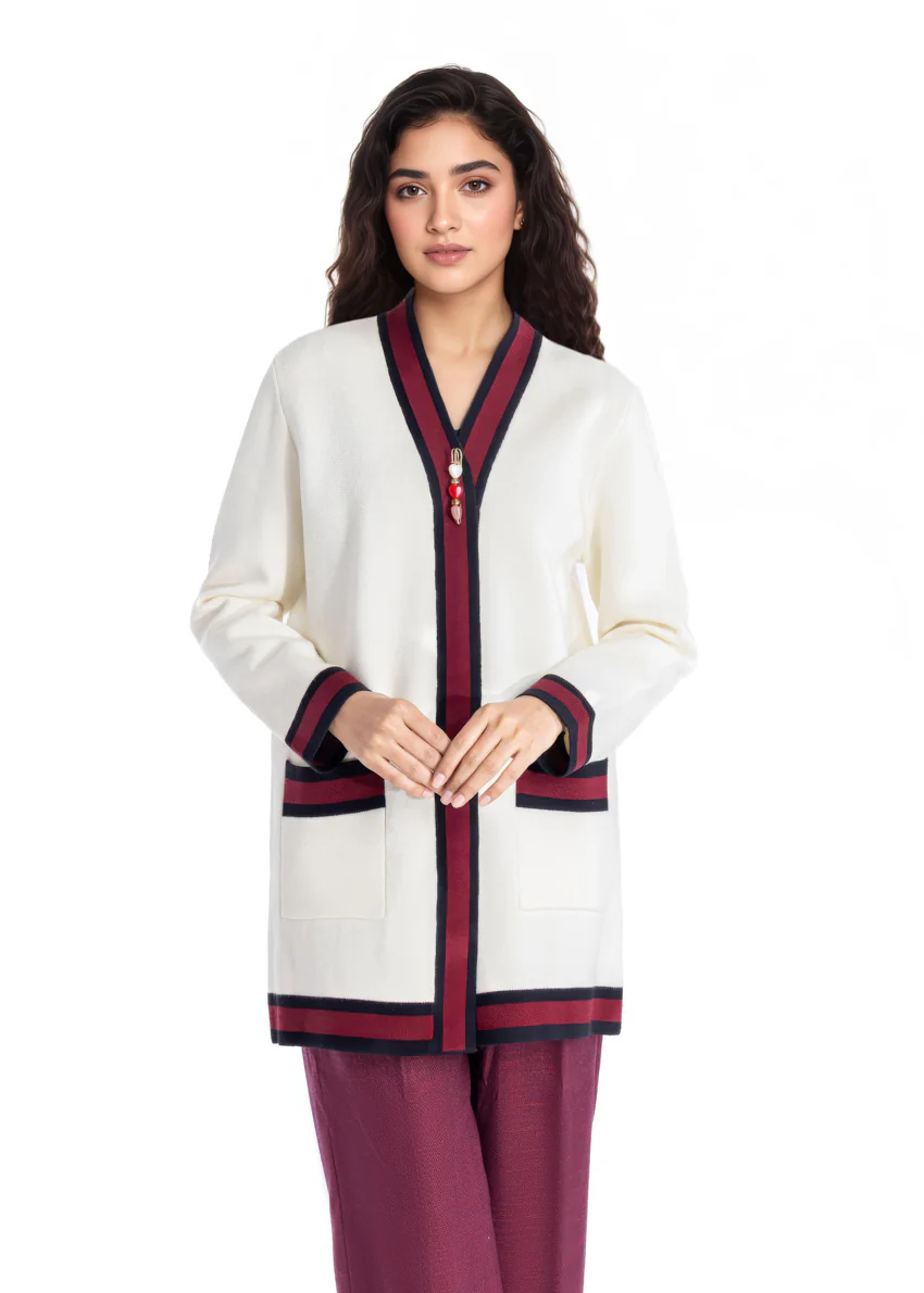 White-V Neck Cardigan Full Sleeves Sweater (25Y-079-67) - Image 4