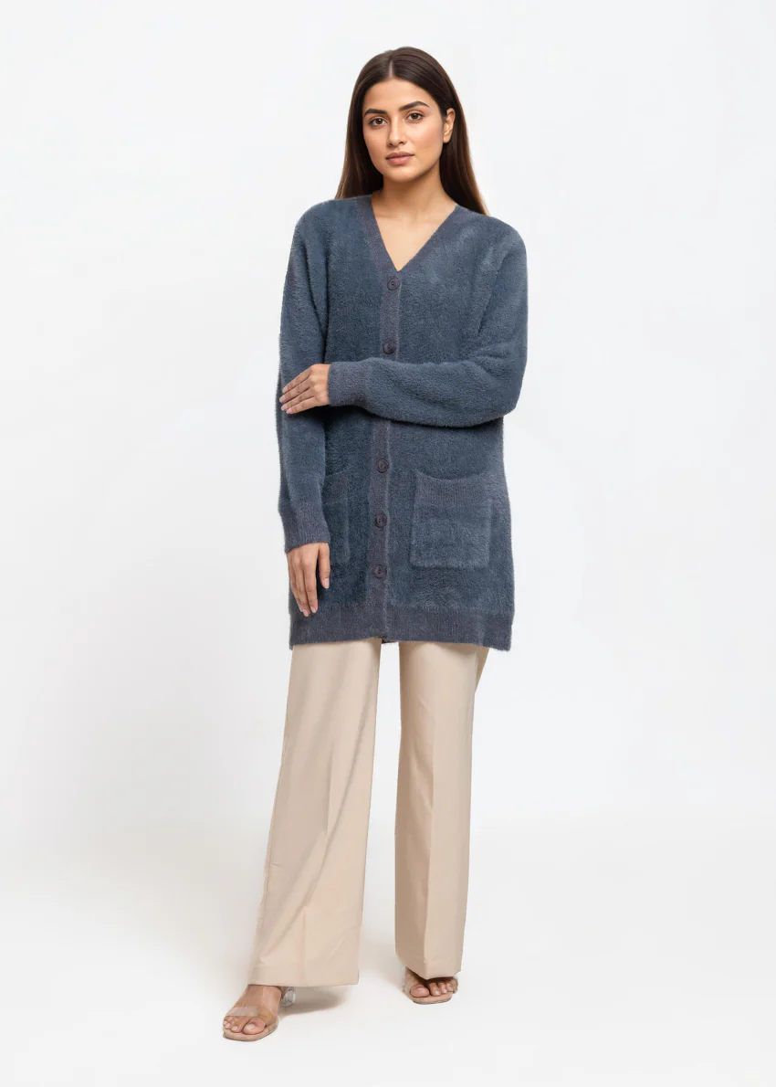 Charcoal-V-Cardigan Full Sleeves Sweater (25Y-080-67) - Image 3