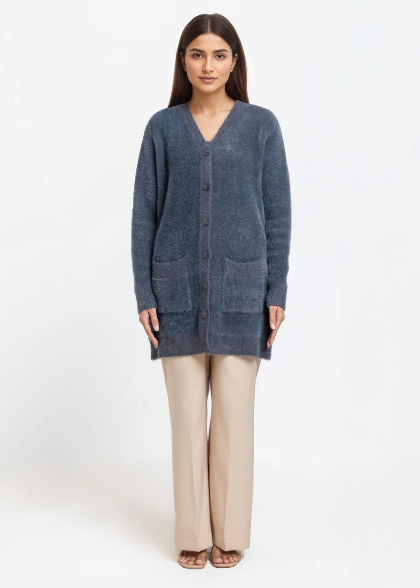 Charcoal-V-Cardigan Full Sleeves Sweater (25Y-080-67) - Image 4