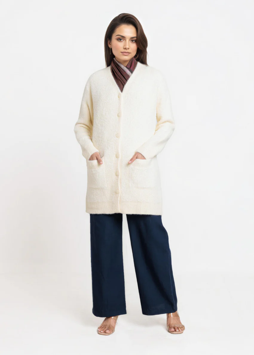 Cream-V-Cardigan Full Sleeves Sweater (25Y-080-67) - Image 3