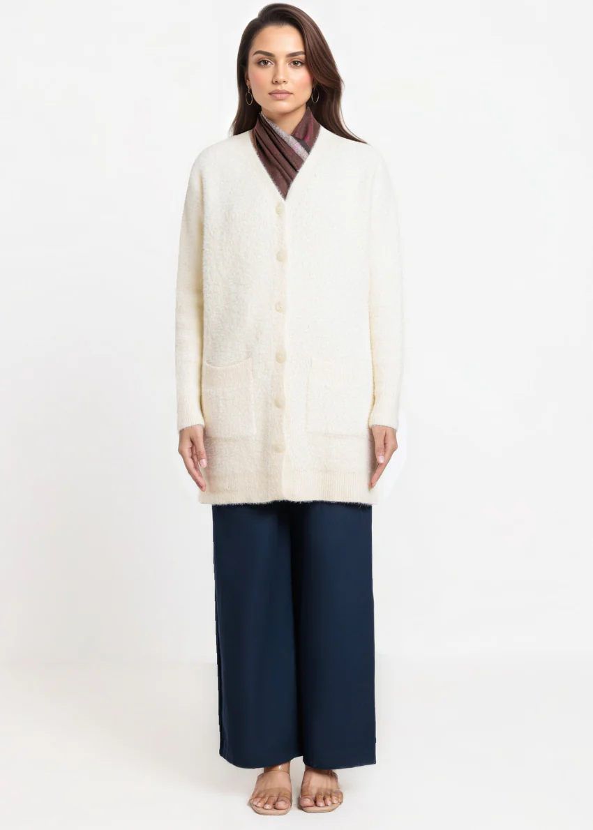 Cream-V-Cardigan Full Sleeves Sweater (25Y-080-67) - Image 4