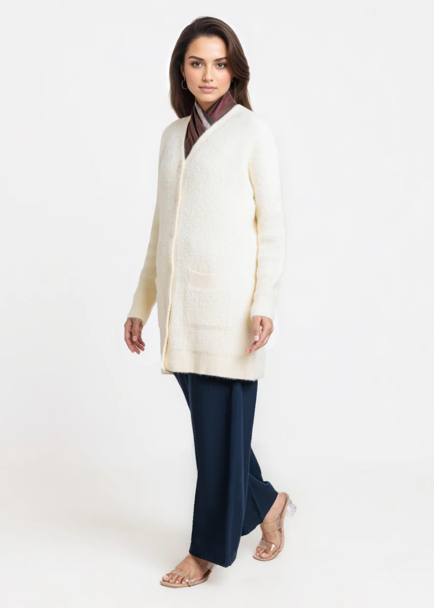 Cream-V-Cardigan Full Sleeves Sweater (25Y-080-67) - Image 5