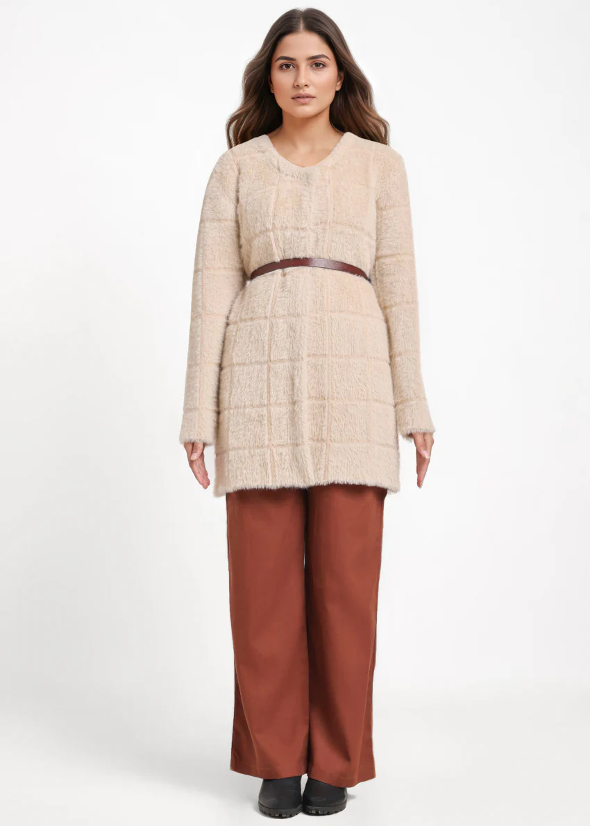 Beige-Round Neck Full Sleeves Cardigan Sweater (25Y-081-67) - Image 3