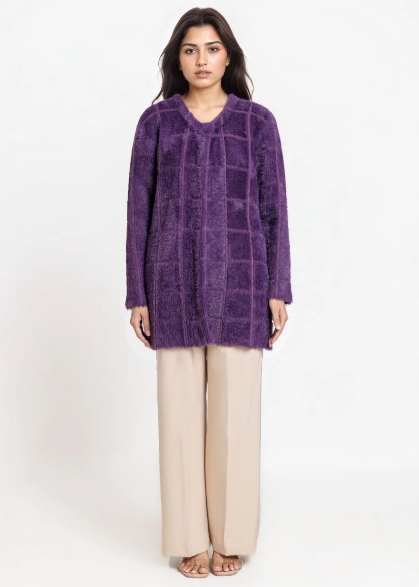 Purple-Round Neck Full Sleeves Cardigan Sweater (25Y-081-67) - Image 3