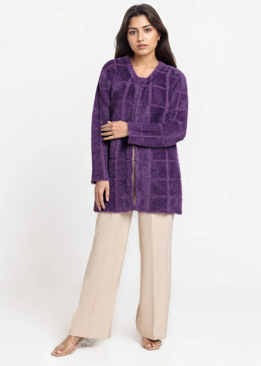 Purple-Round Neck Full Sleeves Cardigan Sweater (25Y-081-67) - Image 4