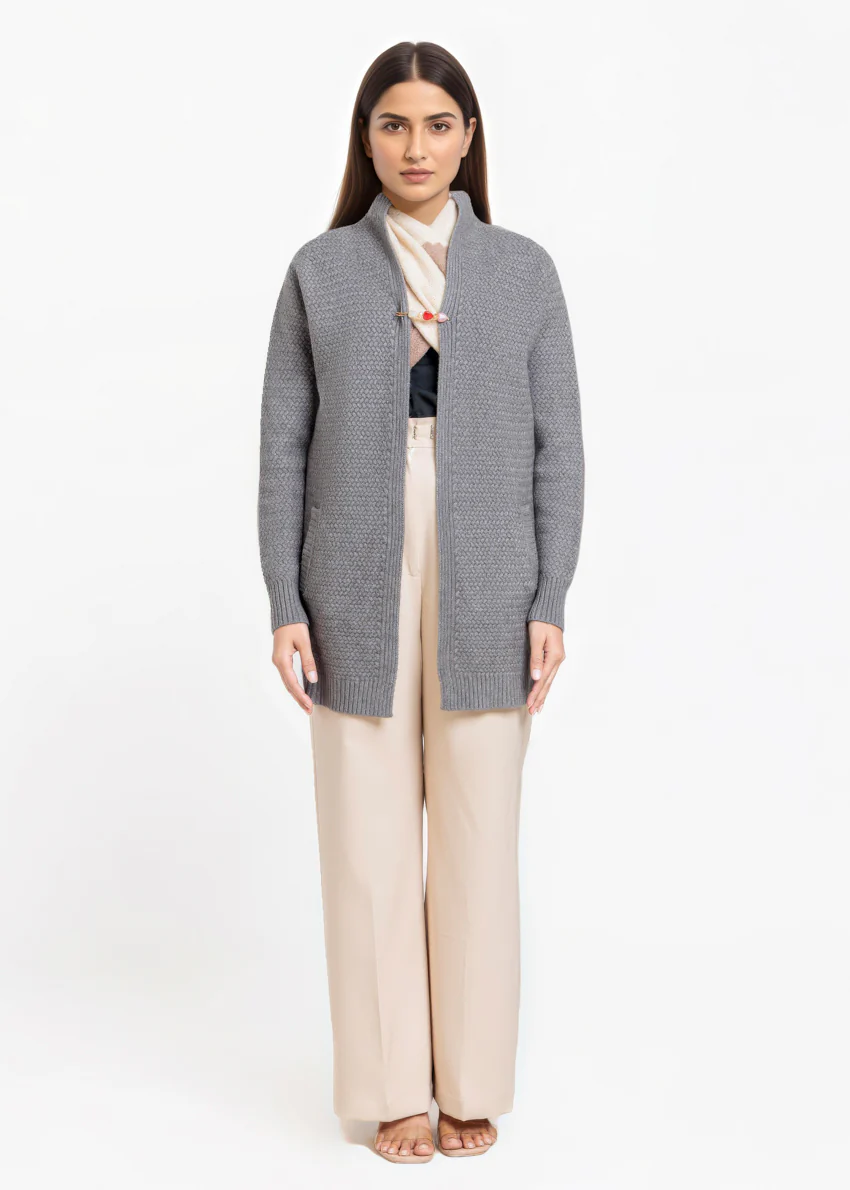 Grey-Round Neck Full Sleeves Cardigan Sweater (25Y-083-67) - Image 3