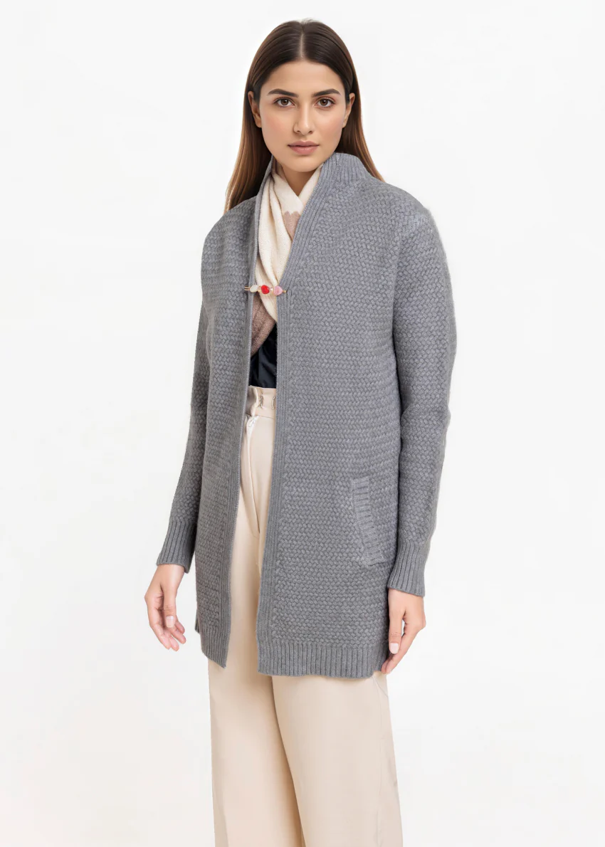 Grey-Round Neck Full Sleeves Cardigan Sweater (25Y-083-67) - Image 4