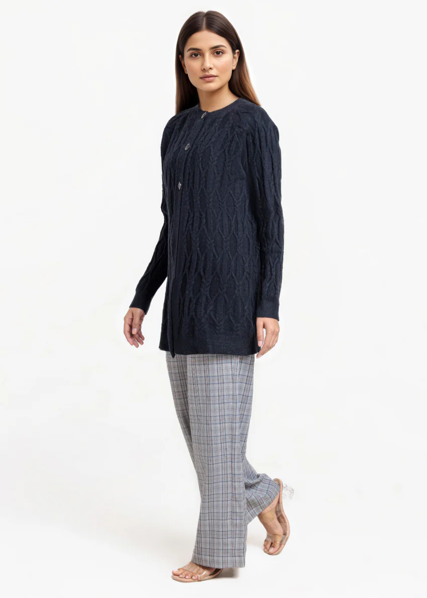 Black-Round Neck Full Sleeves Cardigan Sweater (25Y-084-67) - Image 3