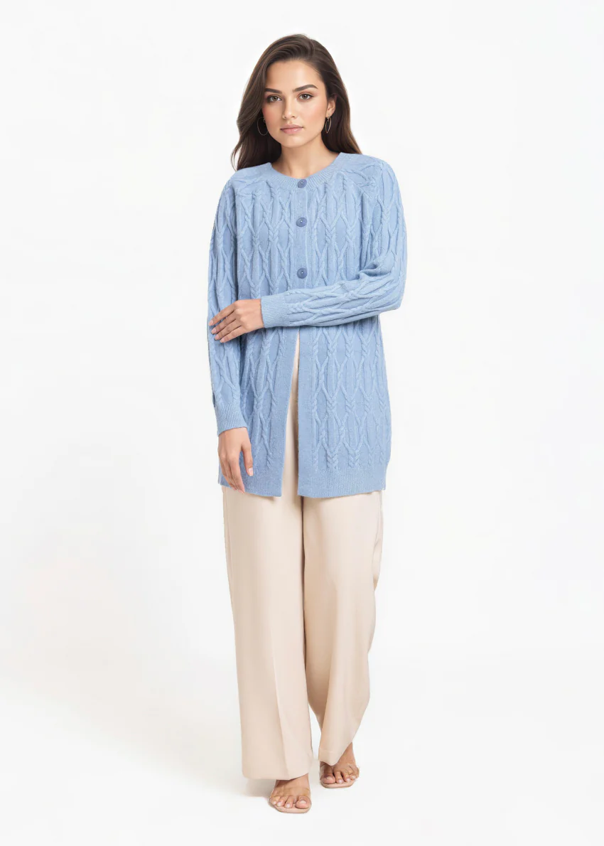 Blue-Round Neck Full Sleeves Cardigan Sweater (25Y-084-67) - Image 3