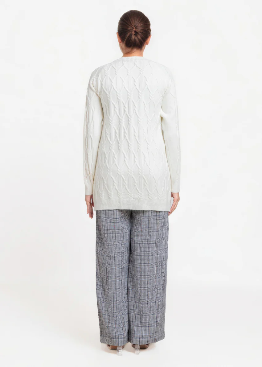 White-Round Neck Full Sleeves Cardigan Sweater (25Y-084-67) - Image 2
