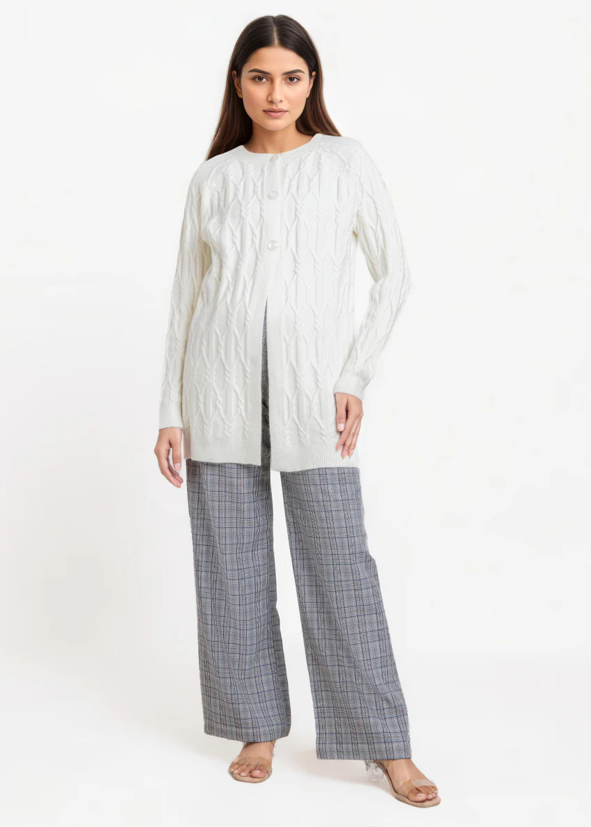 White-Round Neck Full Sleeves Cardigan Sweater (25Y-084-67) - Image 4