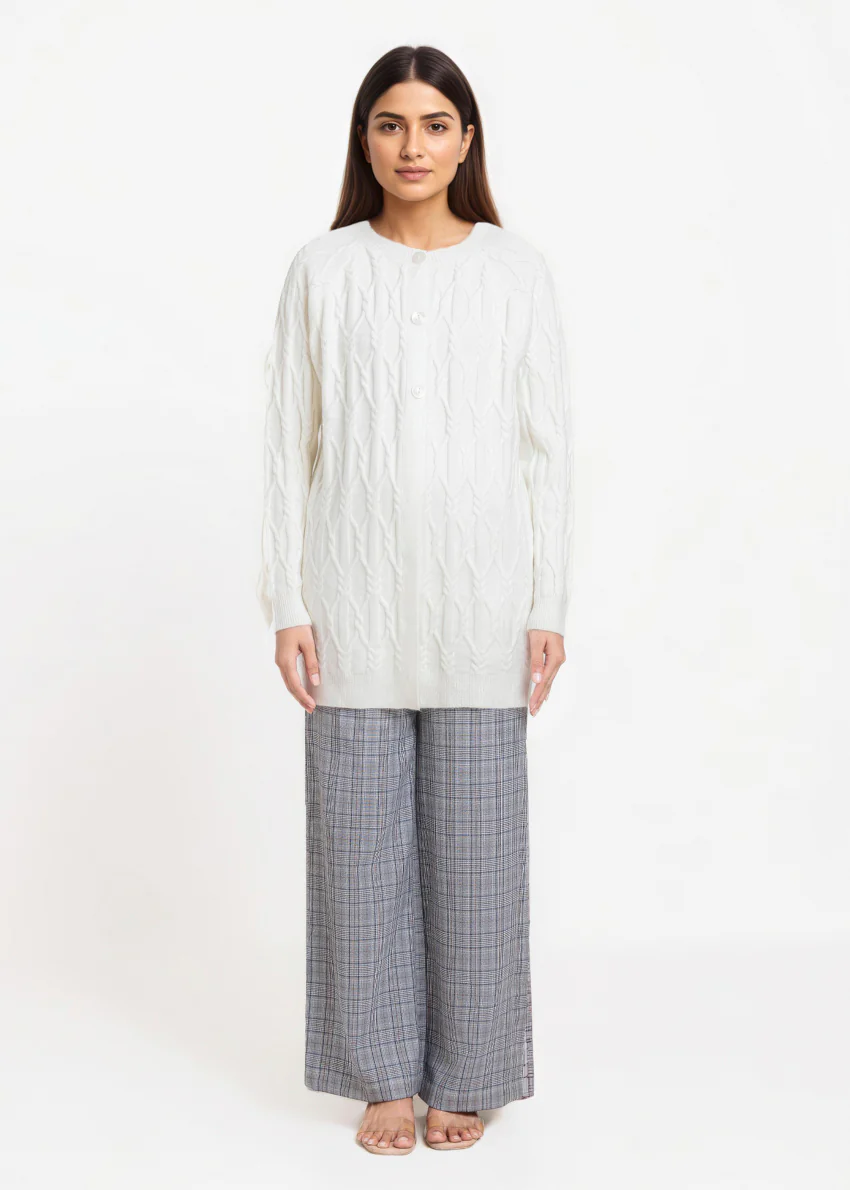 White-Round Neck Full Sleeves Cardigan Sweater (25Y-084-67) - Image 5