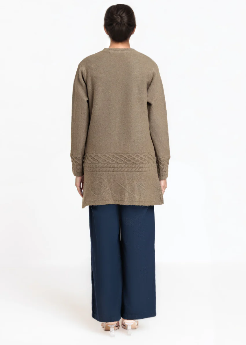 Olive-Round Neck Full Sleeves Cardigan Sweater (25Y-085-67) - Image 2