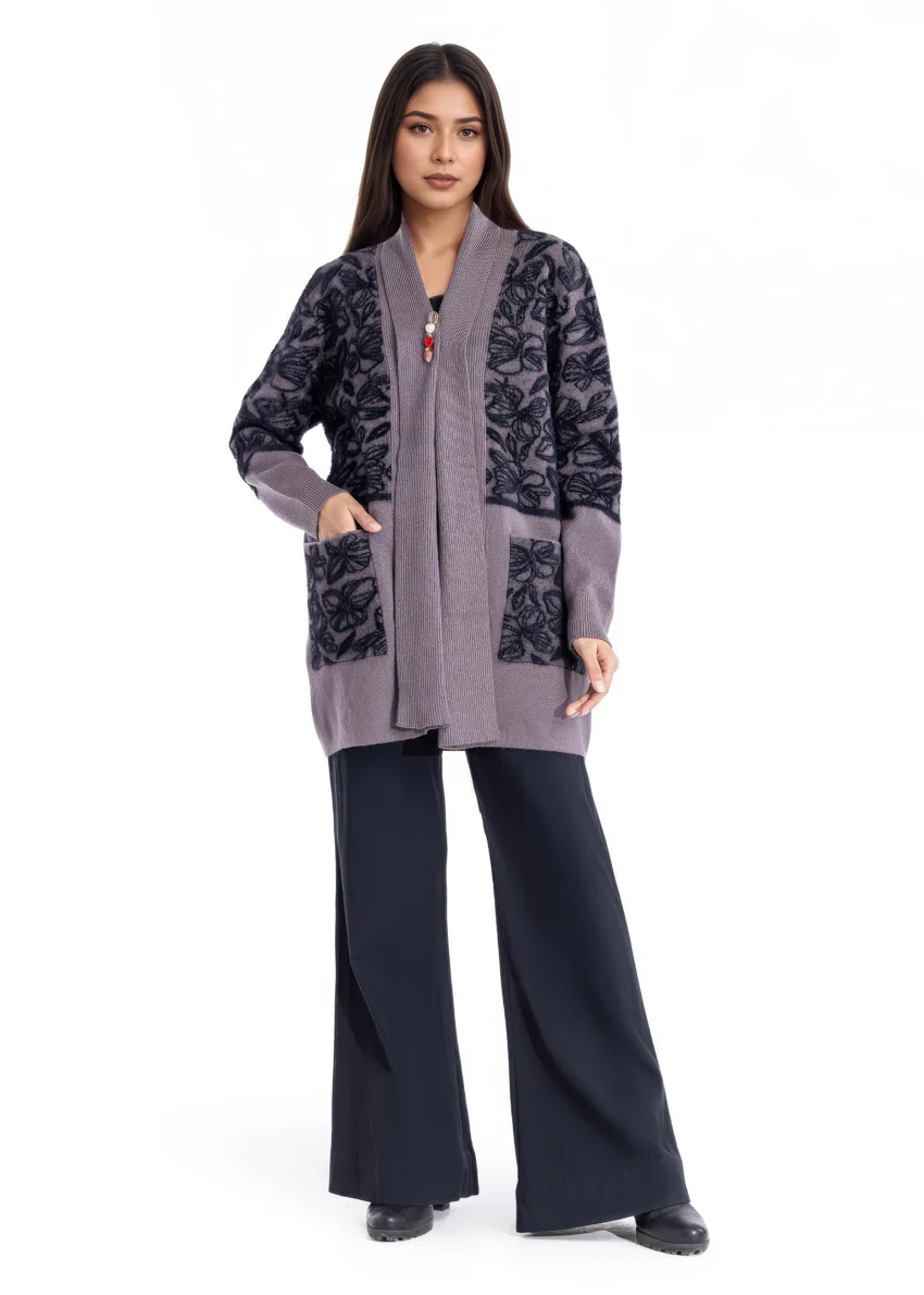Charcoal-V Neck Cardigan Full Sleeves Sweater (25Y-086-67) - Image 4