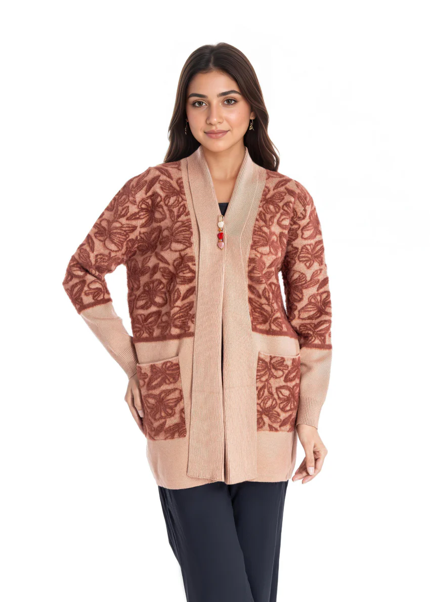 L-Coffee-V Neck Cardigan Full Sleeves Sweater (25Y-086-67) - Image 2