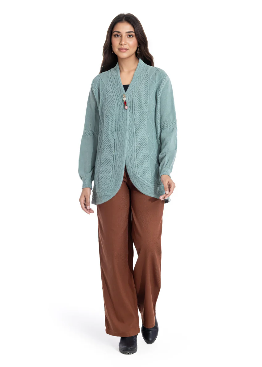 C-Green-V Neck Cardigan Full Sleeves Sweater (25Y-088-67) - Image 4