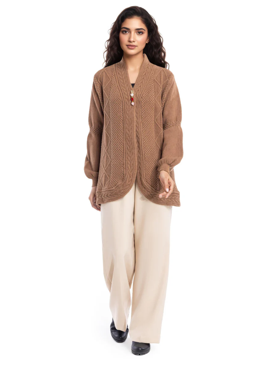 Camel-V Neck Cardigan Full Sleeves Sweater (25Y-088-67) - Image 3