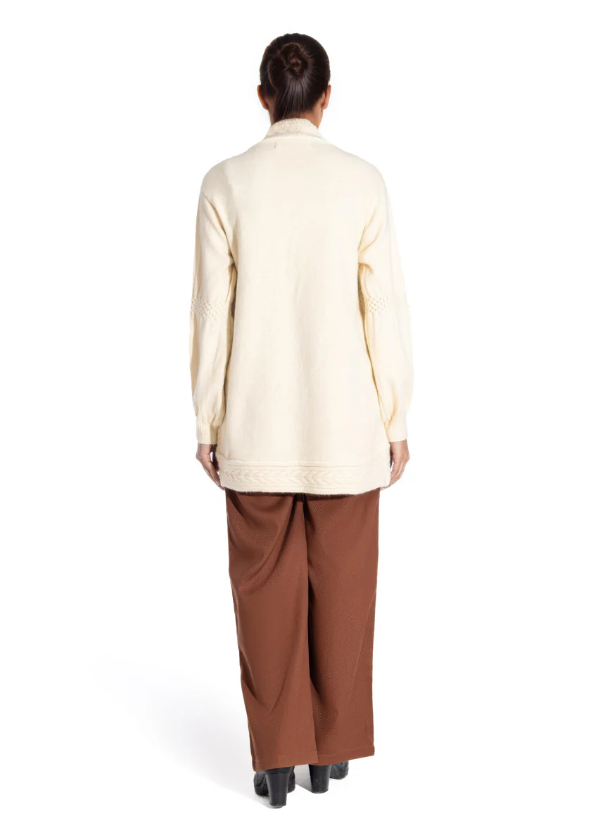 L-Beige-V Neck Cardigan Full Sleeves Sweater (25Y-088-67) - Image 5