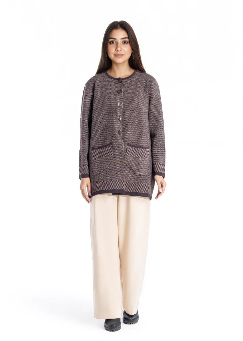 D-Brown-Round Neck Full Sleeves Cardigan Sweater (25Y-091-67) - Image 2