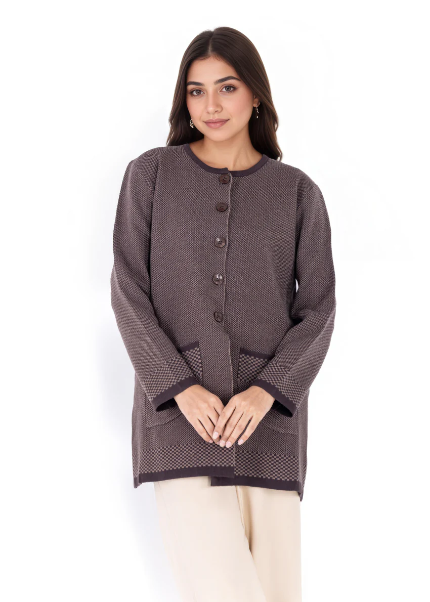 D-Brown-Round Neck Full Sleeves Cardigan Sweater (25Y-091-67) - Image 4