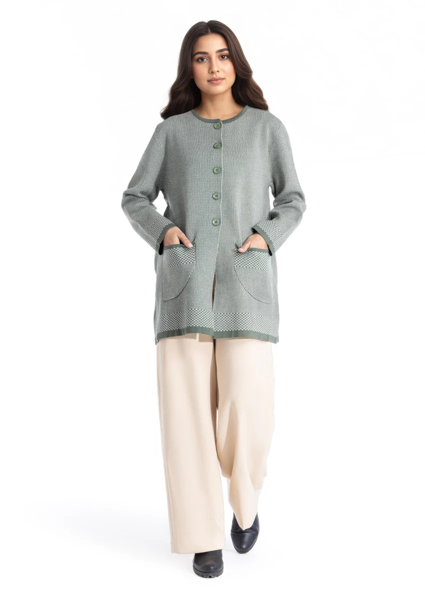 Olive-Round Neck Full Sleeves Cardigan Sweater (25Y-091-67) - Image 4