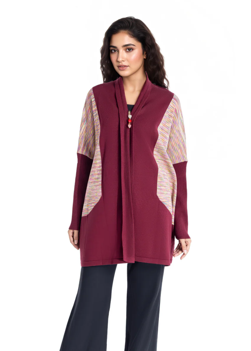 Maroon-V Neck Cardigan Full Sleeves Sweater (25Y-092-67) - Image 2