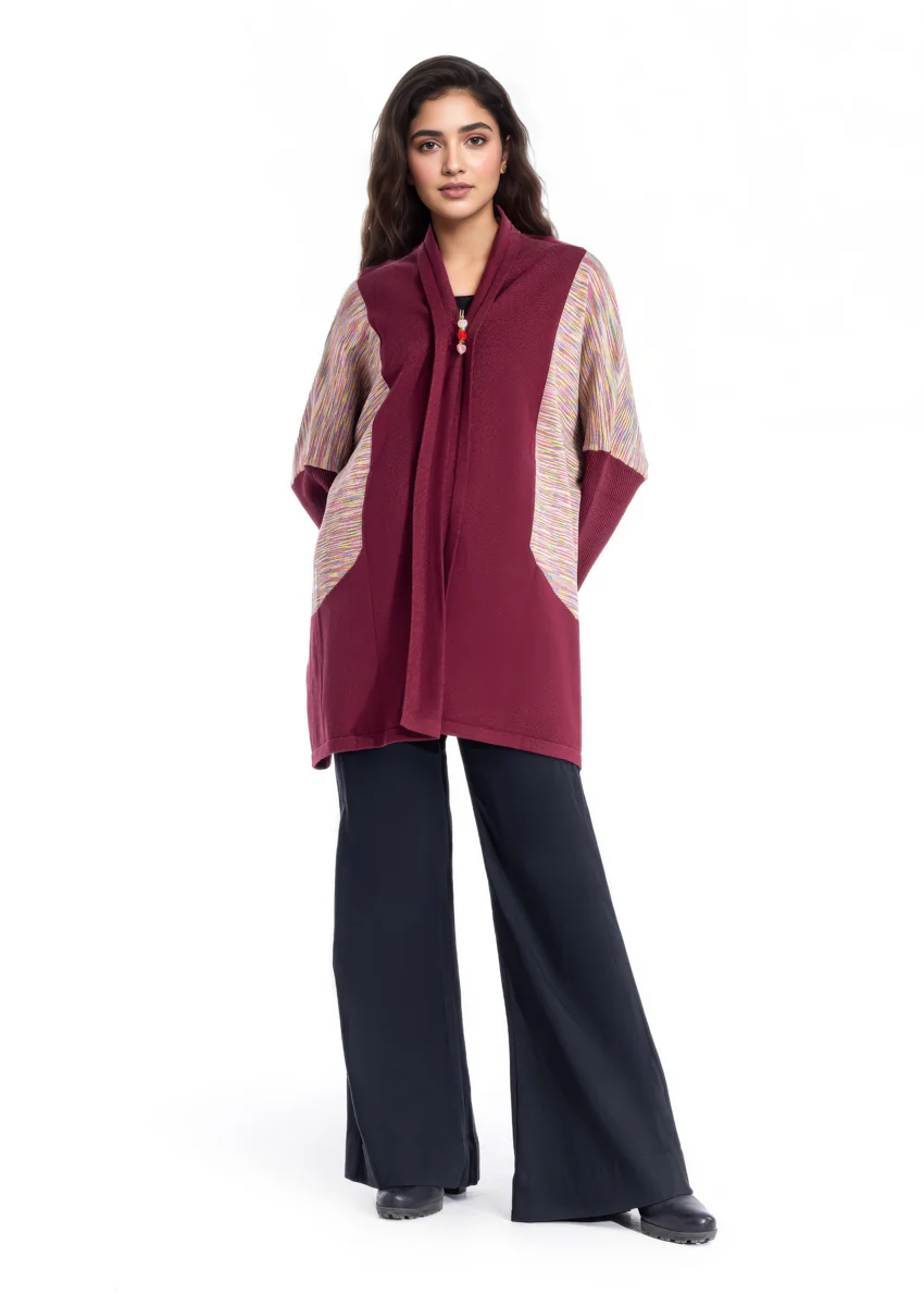 Maroon-V Neck Cardigan Full Sleeves Sweater (25Y-092-67) - Image 4