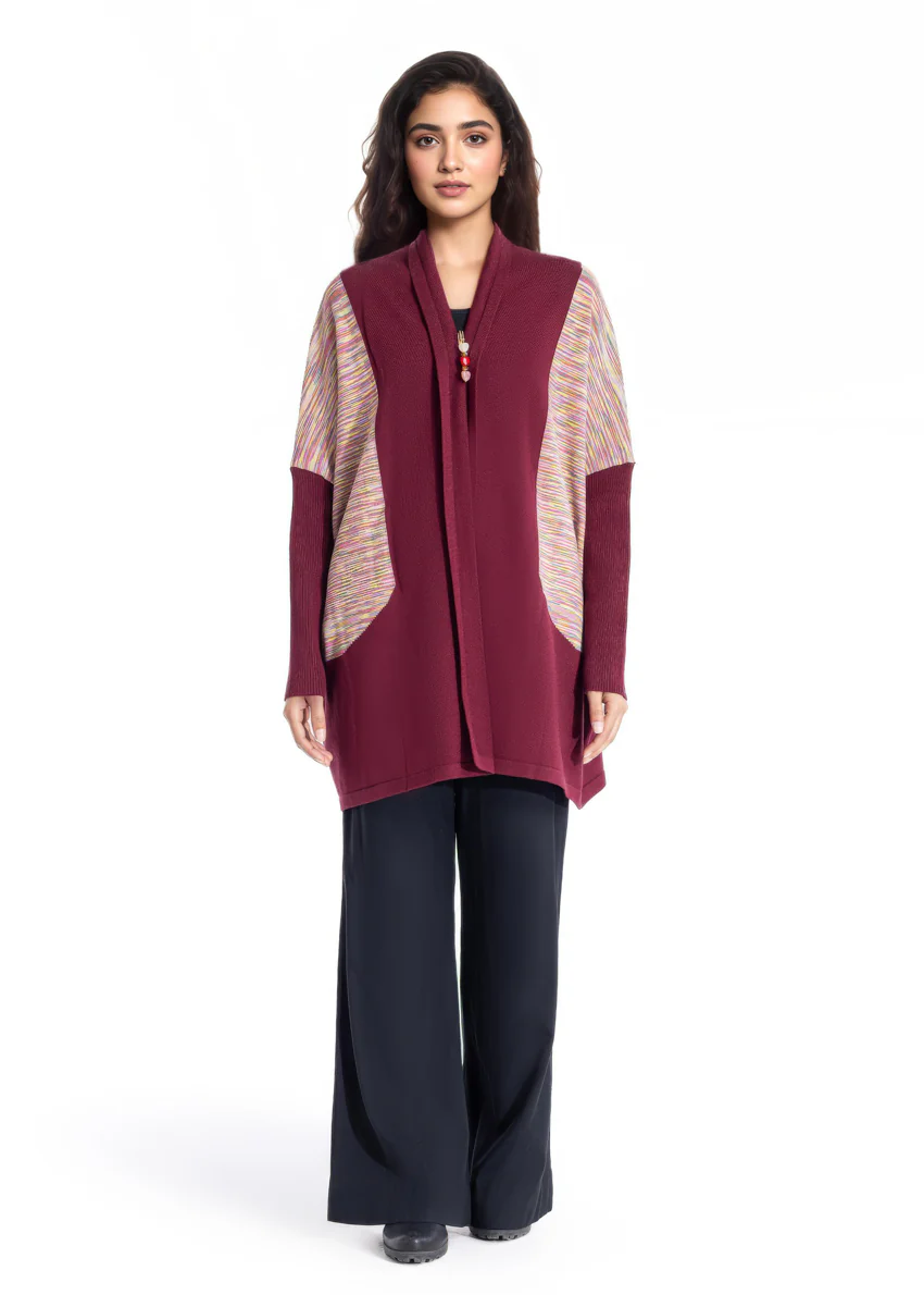 Maroon-V Neck Cardigan Full Sleeves Sweater (25Y-092-67) - Image 5