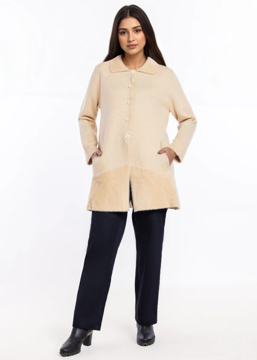 Beige-Wing Collar Full Sleeves Cardigan Sweater (25Y-093-67) - Image 5