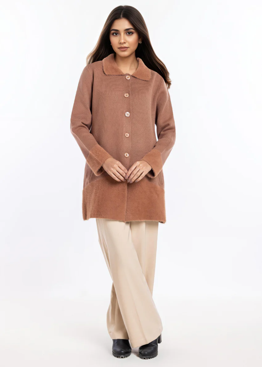 Coffee-Wing Collar Full Sleeves Cardigan Sweater (25Y-093-67) - Image 3